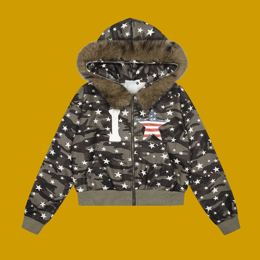 Popular Unisex Warm Camouflage Hooded Jacket - USA Star 🇺🇸 and Fur Collar