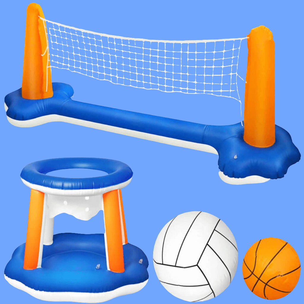 Water Volleyball Rack ~ Inflatable Basketball and Volleyball ~ Swim + Beach Water Games