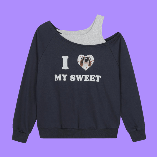 Sporty Dog Lovers Warm Printed Sweatshirt ❤️ Slope Collar Cross Shoulder Long Sleeve