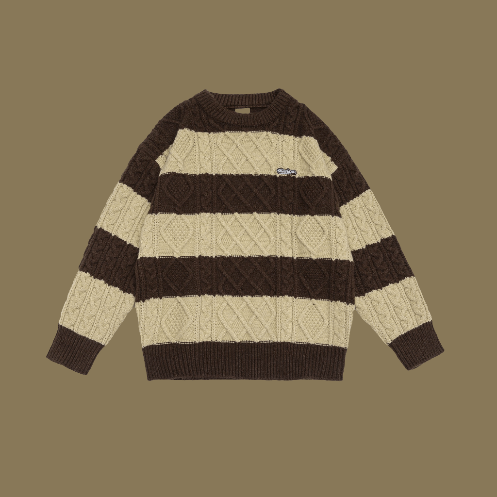 Unisex Classic Fashion Striped Sweater - Warm Round Neck Long Sleeved Soft Comfort