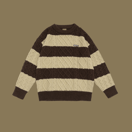 Unisex Classic Fashion Striped Sweater - Warm Round Neck Long Sleeved Soft Comfort