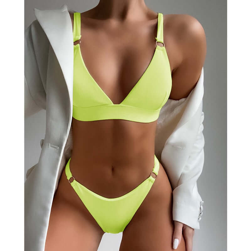 2023 New Sexy Ribbed Ring Bikinis Swimsuit Women Push Up Swimwear Solid Bikini Set Summer Beach Brazil Biquini Swim Bathing Suit