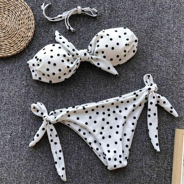 Sexy Polka Dot Bandeau Knotted Bikini