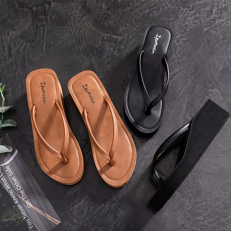 Car slide beach shoes thick bottom slippers female summer fashion wear sea border anti-slip high heel foot cool towers