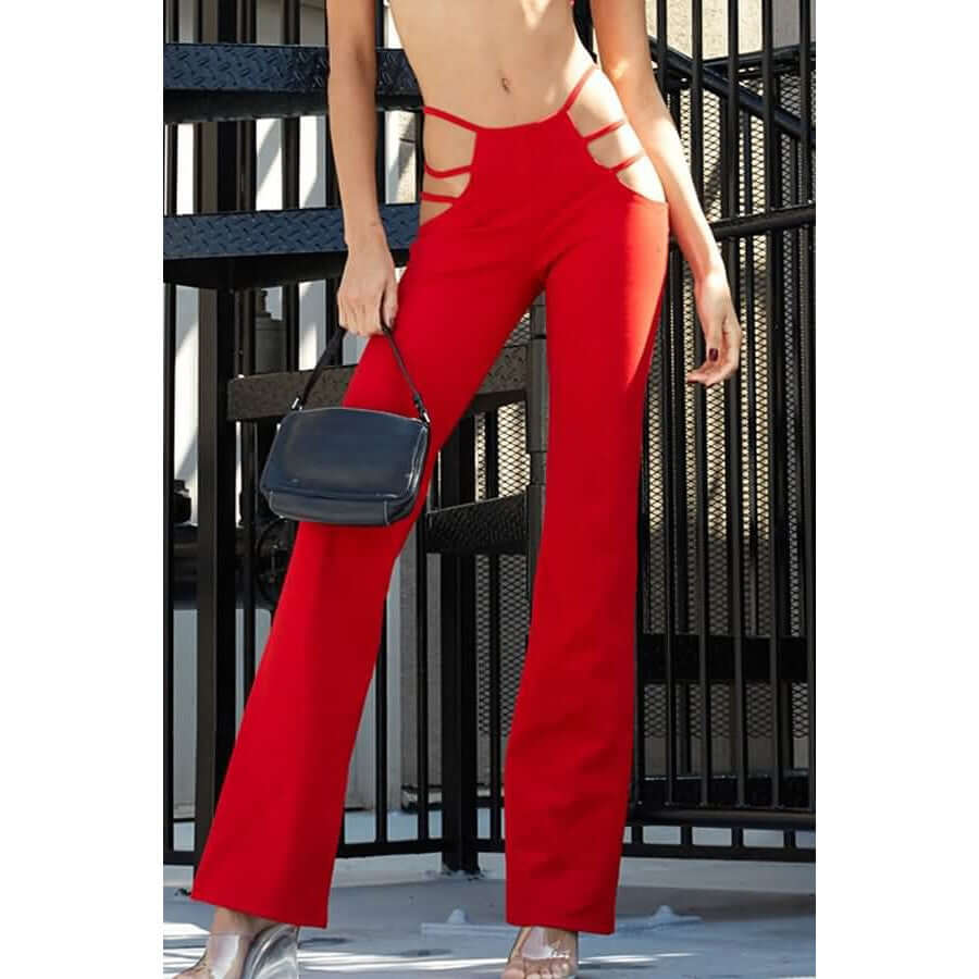 hot style sexy hollow low waist flared pants punk girl slim trousers hip lift slim elastic women's pants