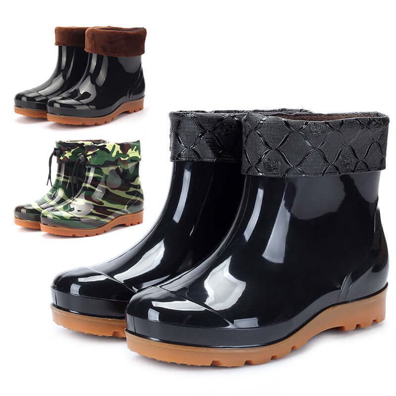 Rubber Rain Boots | Breathable Cotton Insulated-Camouflage Styling or Solid Black