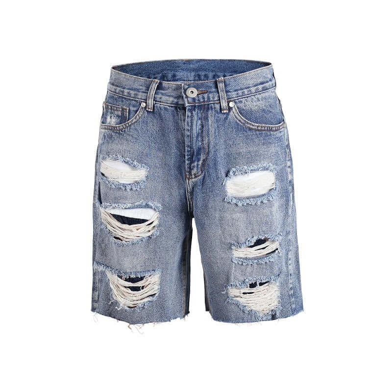 Short jeans Europe and America loose hipster OS knife cut hole ridge denim shorts men and women pants casual pants