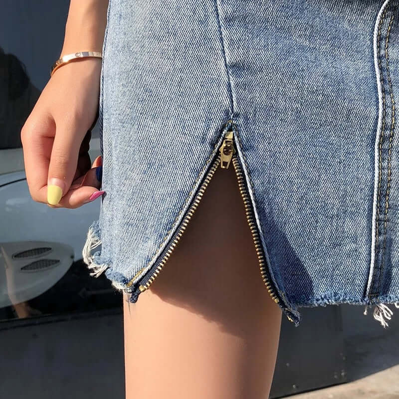 Trendy Popular Denim Skirt ~ Everyday Fashion Wear - Hip Irregular