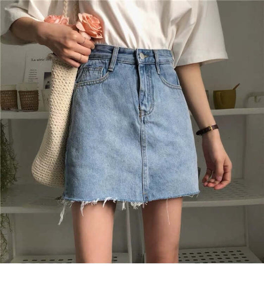 Trendy Popular Denim Skirt ~ Everyday Fashion Wear - Hip Irregular