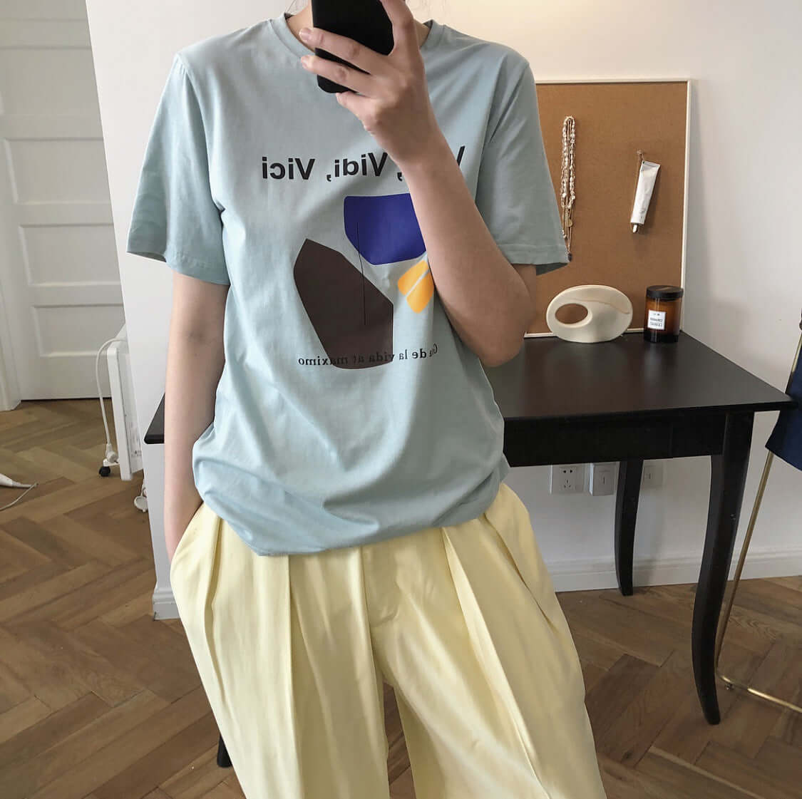 Lubei summer new Korea Chic simple abstract map round neck print t-shirt short sleeve design comfortable clothes women