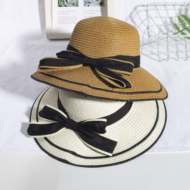 Korean version of spring and summer folding beach sunscreen hat female elegant big bow hat