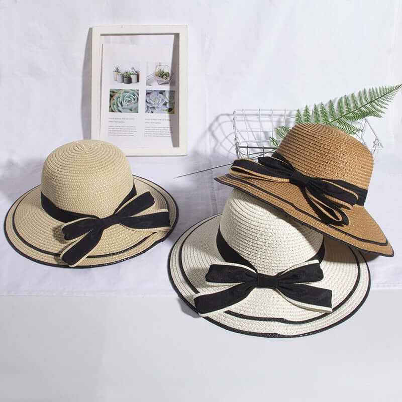 Korean version of spring and summer folding beach sunscreen hat female elegant big bow hat