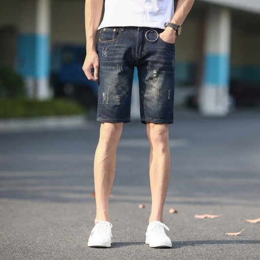 Running foreign trade eBay AliExpress Wholesale summer denim shorts men's hole five pants large size short pants