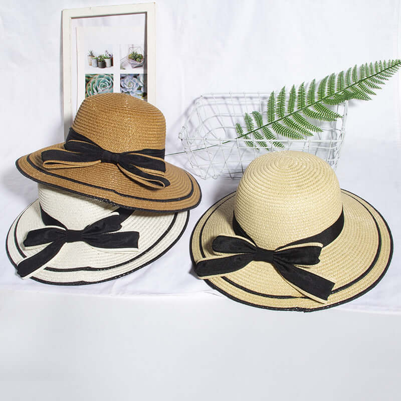 Korean version of spring and summer folding beach sunscreen hat female elegant big bow hat