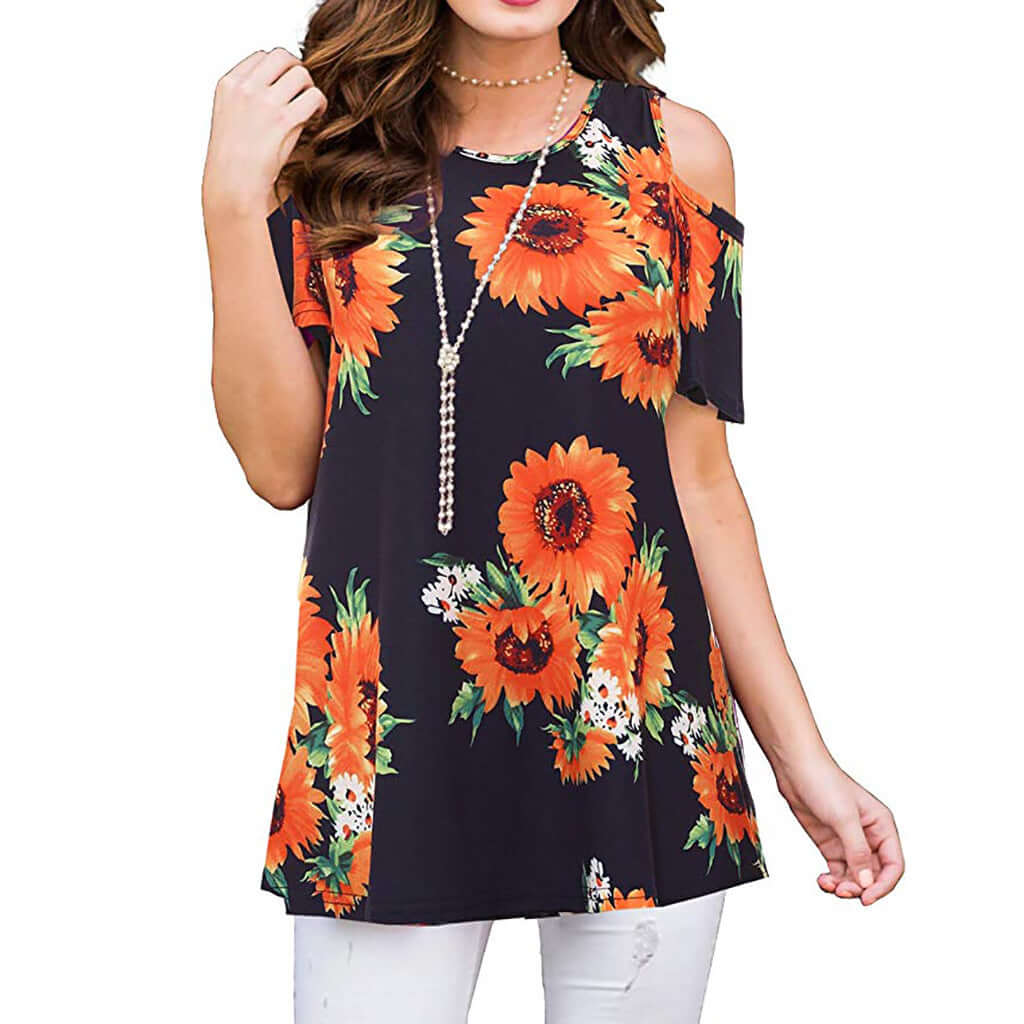 2021 Summer Amazon New Print Pen Shoulder Short Sleeve Chalds Ms. Casual Body Top T-Shirt 25 Color