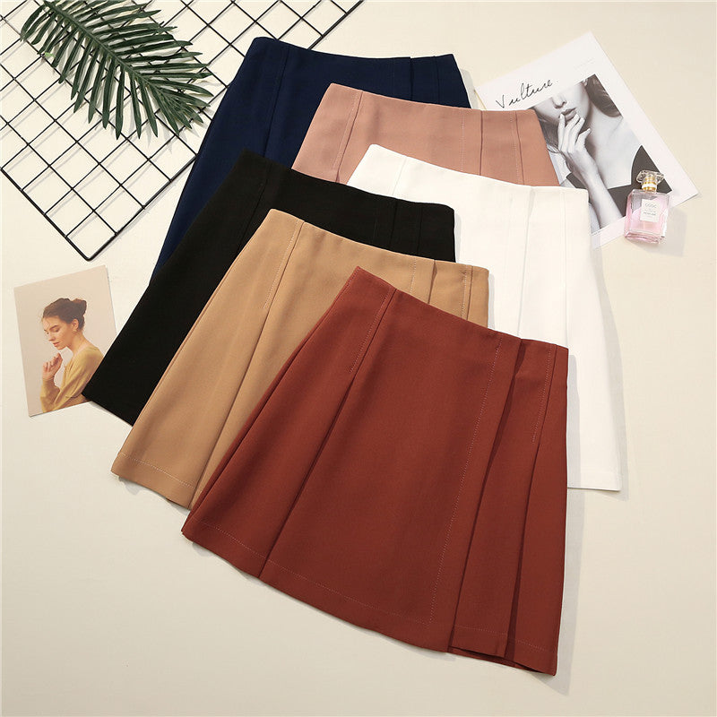 Irregular high waist skirt Korean version of women's new stitching anti-lighting A word skirt pleated thin skirt 6611