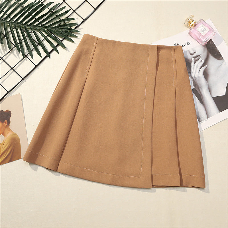 Irregular high waist skirt Korean version of women's new stitching anti-lighting A word skirt pleated thin skirt 6611