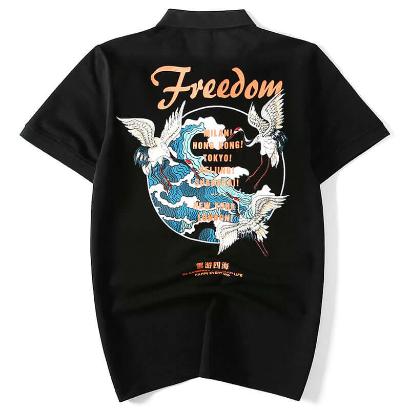 National Tide 中国 Fengxian 鶴刺繍半袖男性ポロ Sig 香港ファッションダイレクトレディースティーントレンド Tシャツ男性