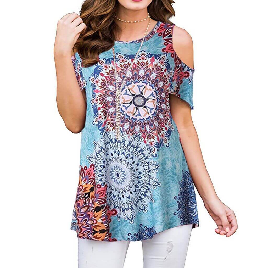 2021 Summer Amazon New Print Pen Shoulder Short Sleeve Chalds Ms. Casual Body Top T-Shirt 25 Color