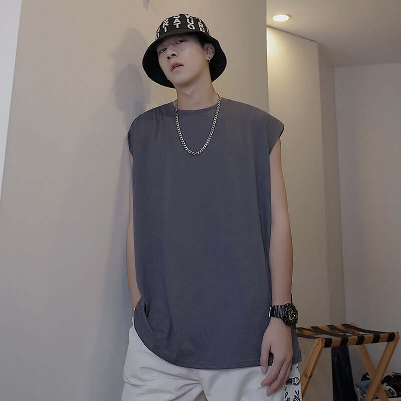 Perth men's casual vest 2021 new summer solid color sleeveless T-shirt Korean student trend sweatshirt men