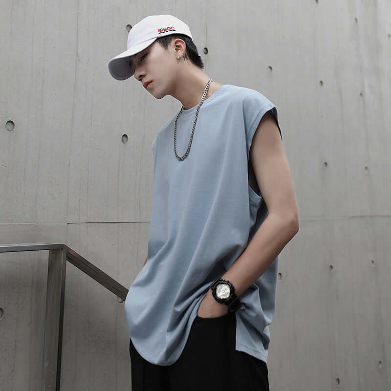 Perth men's casual vest 2021 new summer solid color sleeveless T-shirt Korean student trend sweatshirt men