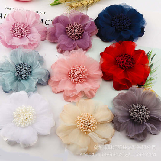 Yiwu Wi-Flower manufacturer super fiber yarn simulation fabric flower accessories accessories shoes bag beach shoes accessories