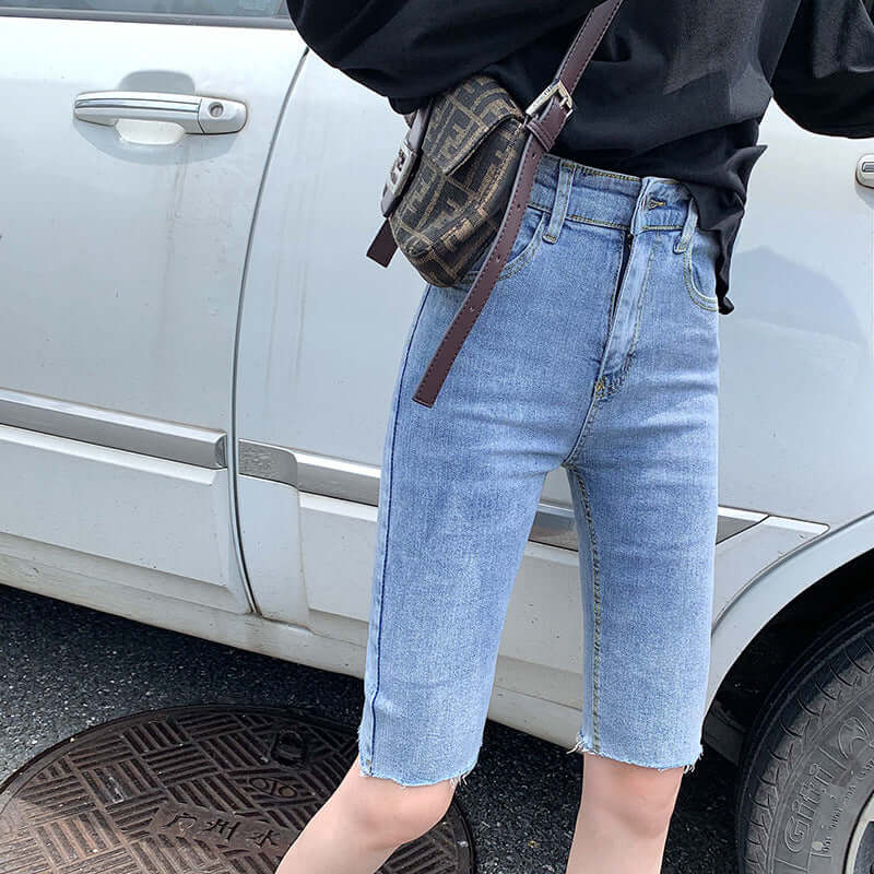 Denim shorts female summer 2021 Slim stretch casual five pants high waist thin wild riding pants manufacturers wholesale