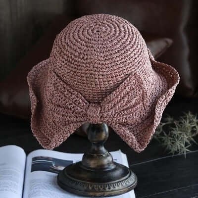 New Small Pork Straw Hat Female Summer Sunscreen Bow Fisherman Hat Folding Sunset Sand Beach Hood