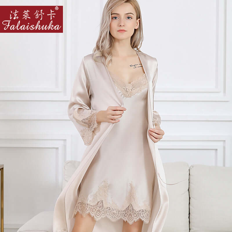 Fareca silk pajamas women's summer sleeve nightmarer suit silk silk sexy home service S5647