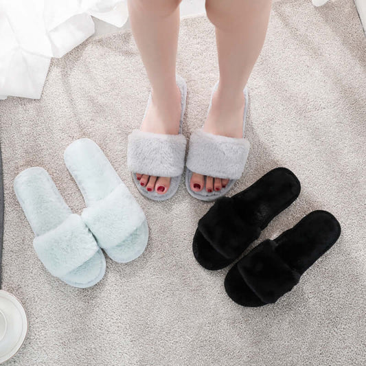 New suede flip flops autumn and winter warm home word fur slippers open curls flippers female