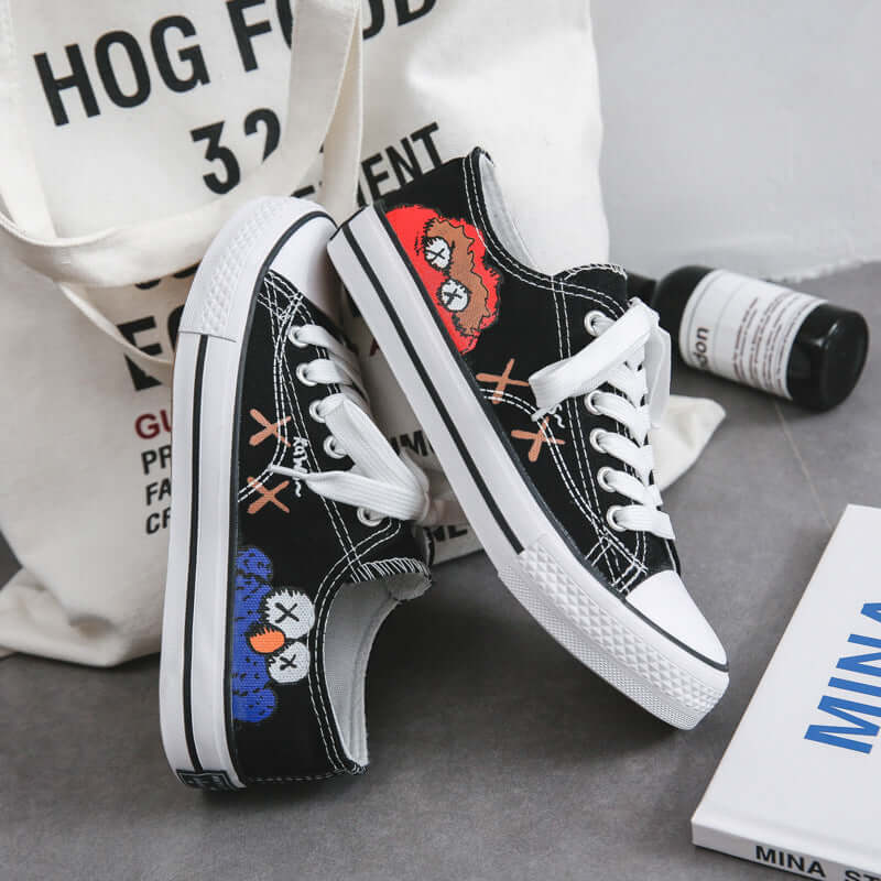 Hand-painted sesame street canvas shoes female students Korean new small dirty orange port small white tide shoes 2019 summer shoes shoes