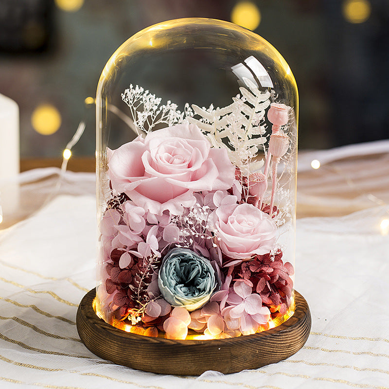 Preserved Flower Glass Cover Finished Rose Wholesale Valentine's Day Gift Preserved Flower Preserved Flower Gift Box One Dropshipping