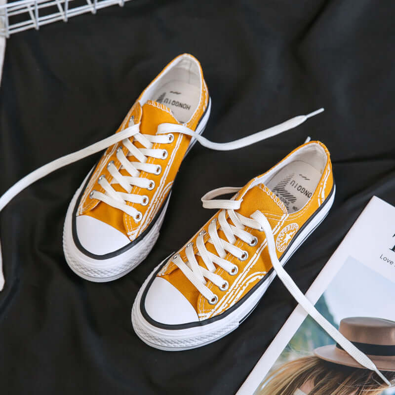 Hand-painted sesame street canvas shoes female students Korean new small dirty orange port small white tide shoes 2019 summer shoes shoes