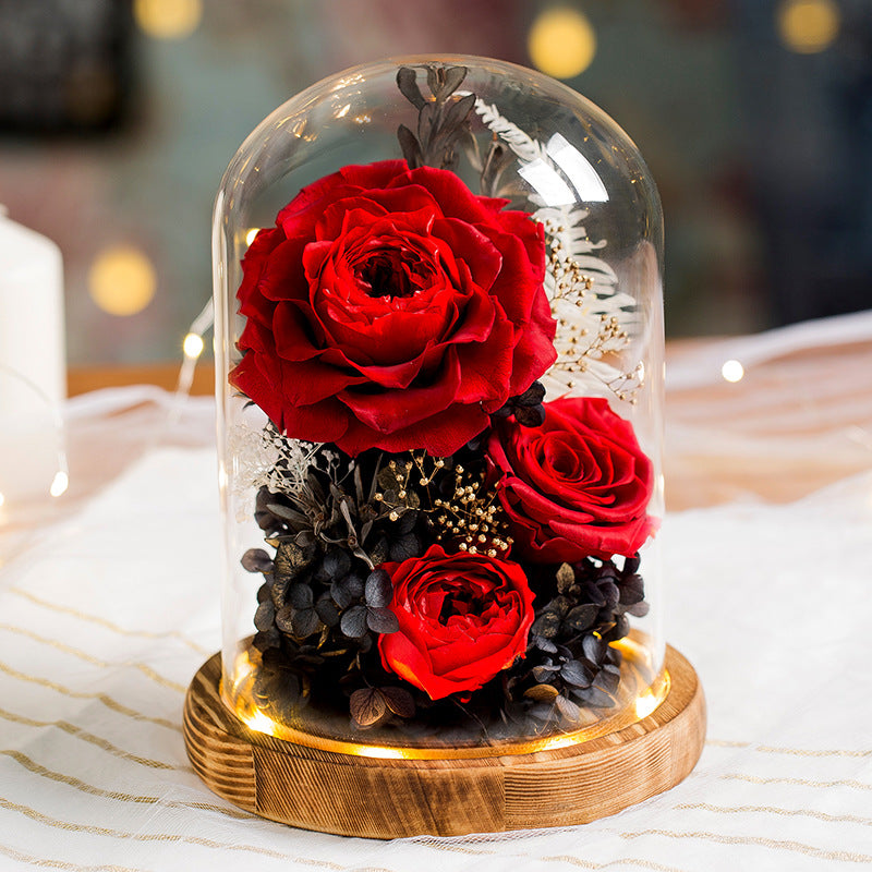 Preserved Flower Glass Cover Finished Rose Wholesale Valentine's Day Gift Preserved Flower Preserved Flower Gift Box One Dropshipping