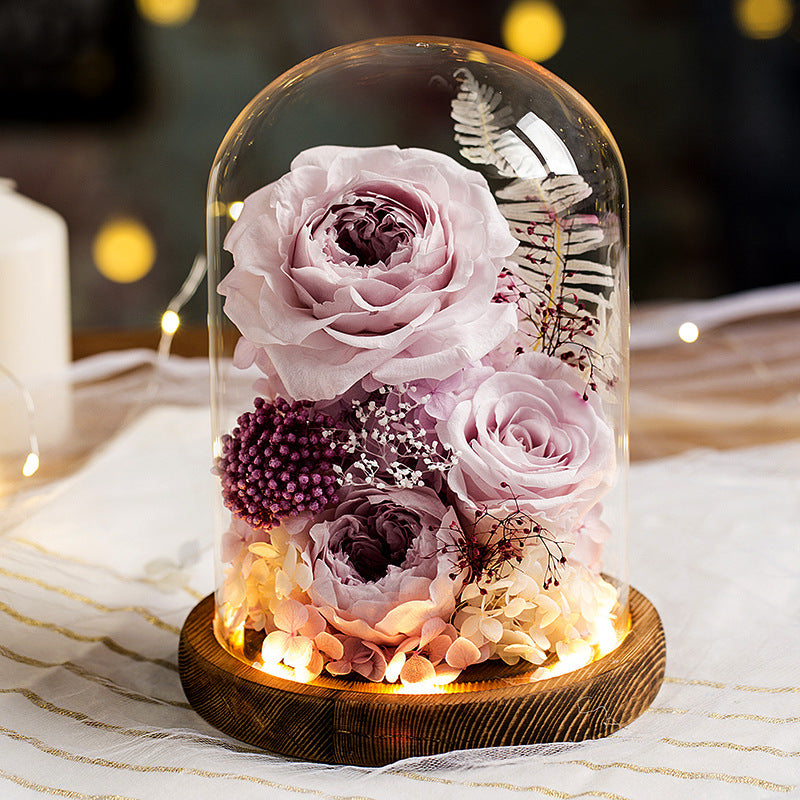 Preserved Flower Glass Cover Finished Rose Wholesale Valentine's Day Gift Preserved Flower Preserved Flower Gift Box One Dropshipping