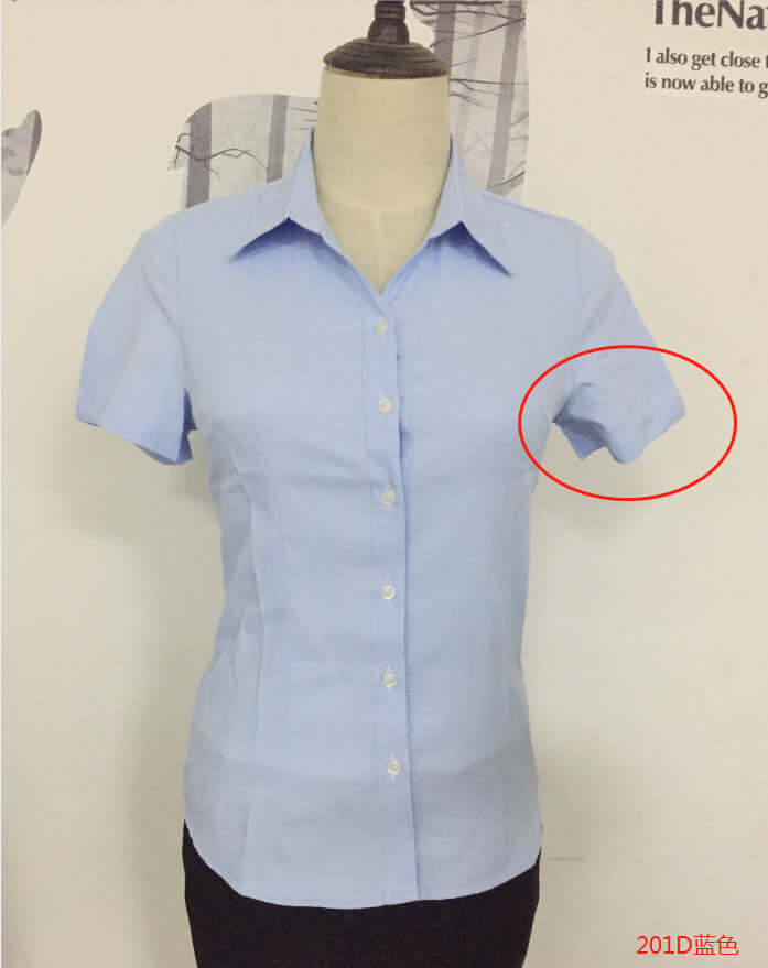 Fine twill short sleeve summer occupation slim woman shirt V collar ol temperament women's white blue student dress