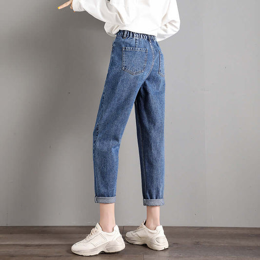 Jeans women 2021 spring new Korean version of high waist loose thin harem pants wild trousers a generation