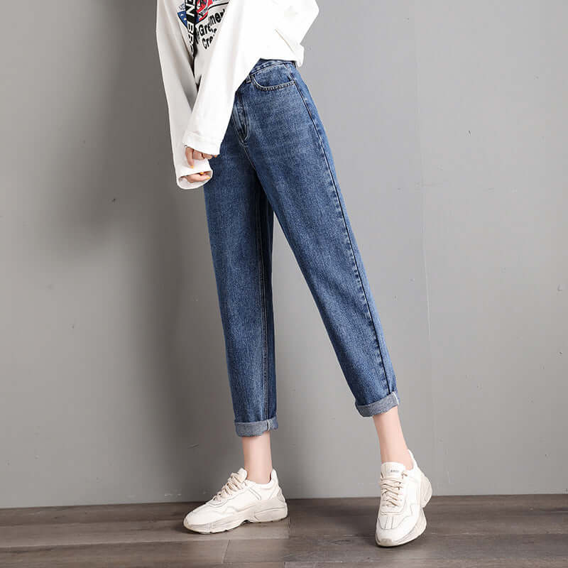 Jeans women 2021 spring new Korean version of high waist loose thin harem pants wild trousers a generation