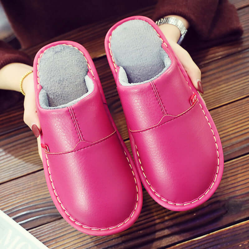 Winter new PU skin water-water cotton slippers couple home home non-slip warm thick shoes female moon shoes wholesale