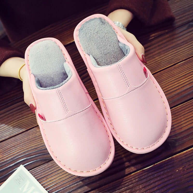 Winter new PU skin water-water cotton slippers couple home home non-slip warm thick shoes female moon shoes wholesale