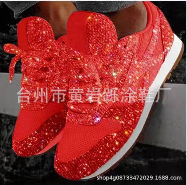 New sports shoes women's Korean version of women's shoes casual breathable lace-up running shoes sparkling crystal women's shoes manufacturers wholesale