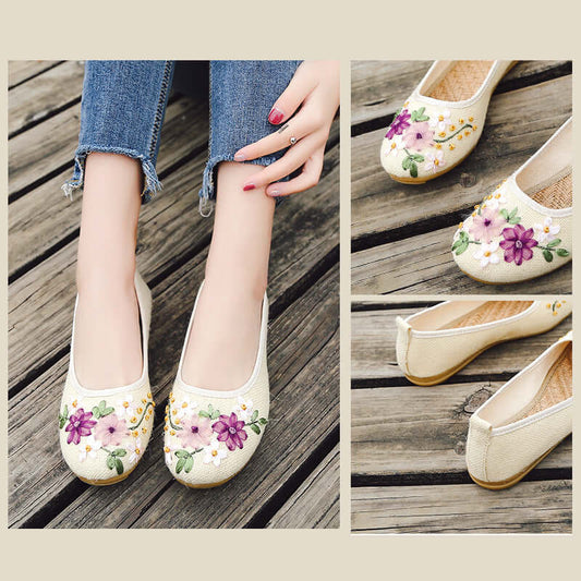 Handmade old Beijing cloth shoes national wind embroidery shoes flat linen women single shoes ancient wind day ladies factory direct supply