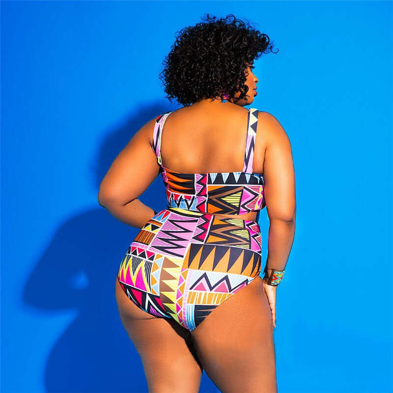 Cross-border new European and American women's large size one-piece swimsuit printed board belt sexy AliExpress plus fat bikini swimsuit