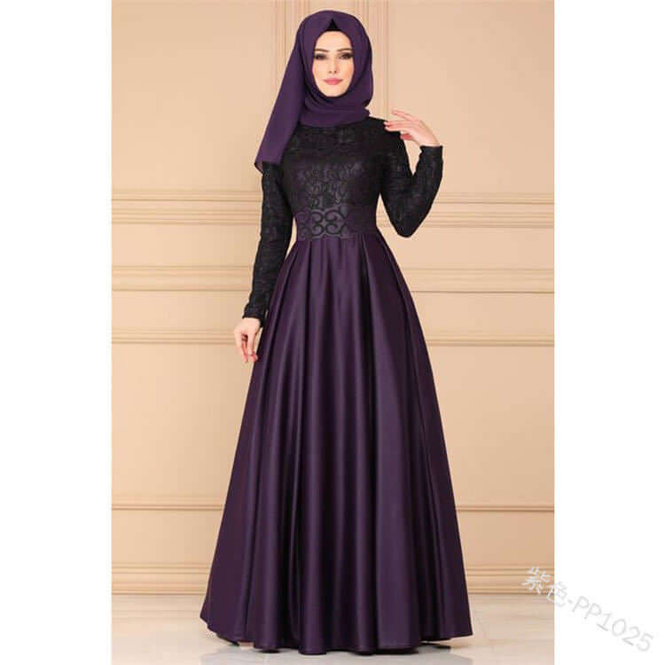 Muslim Ethnic Style Long-Sleeved Slim Dress-Lace Front