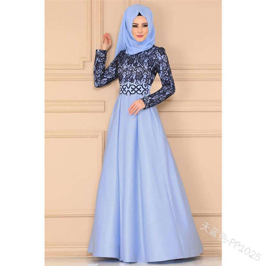 Muslim Ethnic Style Long-Sleeved Slim Dress-Lace Front