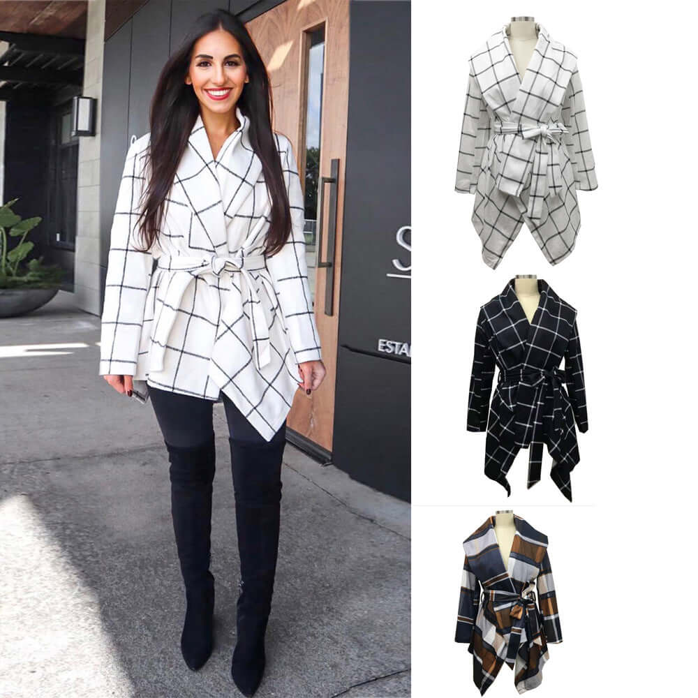 Cross-border women's jacket foreign trade autumn and winter plaids coats Amazon European and American woolen coat coats