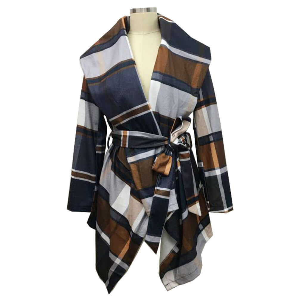 Cross-border women's jacket foreign trade autumn and winter plaids coats Amazon European and American woolen coat coats