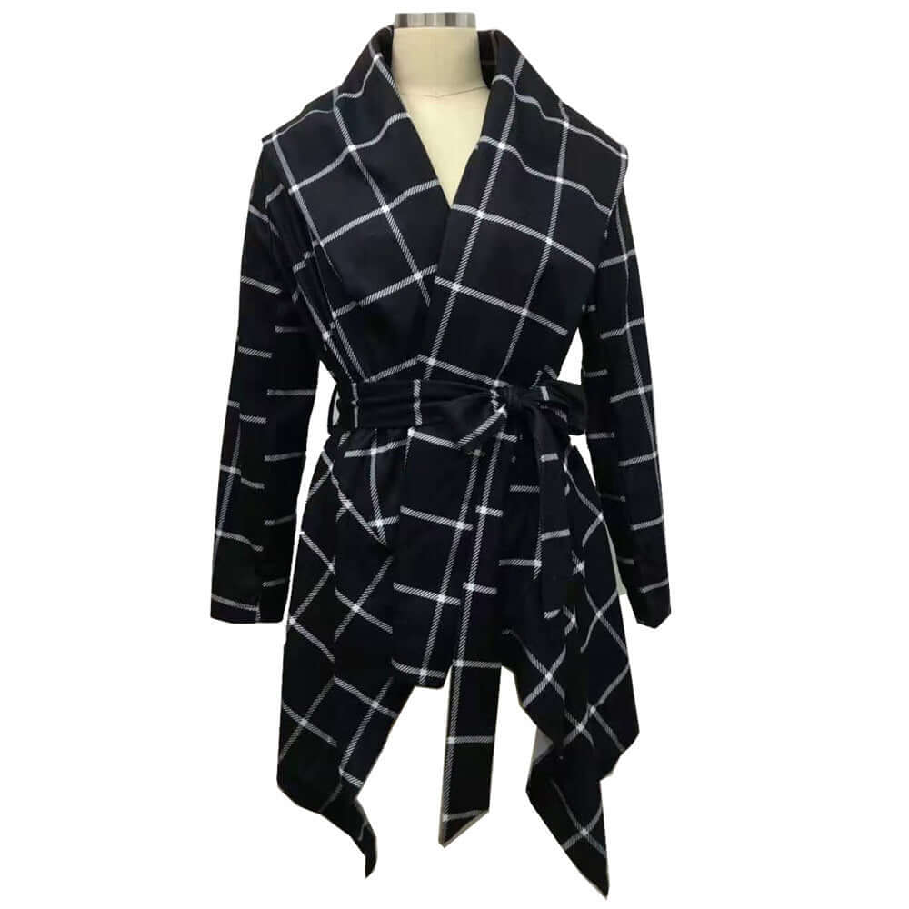 Cross-border women's jacket foreign trade autumn and winter plaids coats Amazon European and American woolen coat coats