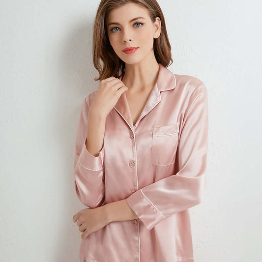 Spring and summer new couple 100% silk long sleeve trousers silk home service suit autumn silk pajamas women