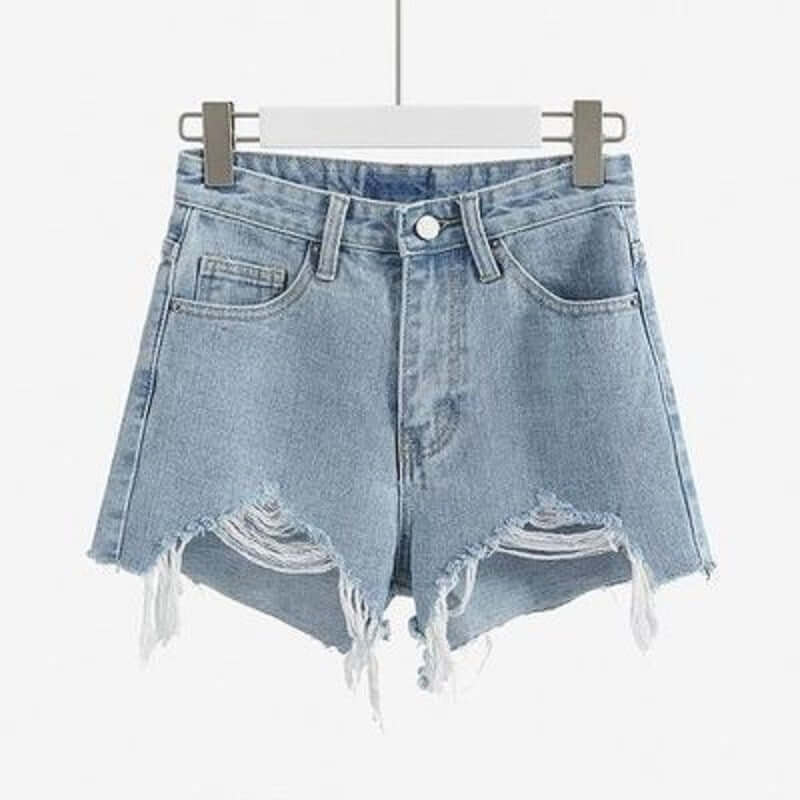 Cotton-hole high waist cowboy shorts female summer 2020 wild slim A pen pants wool grinding wide legs